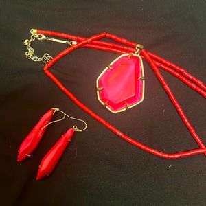 Kendra Scott Red Stone Necklace and Earrings Set. Original price $280.